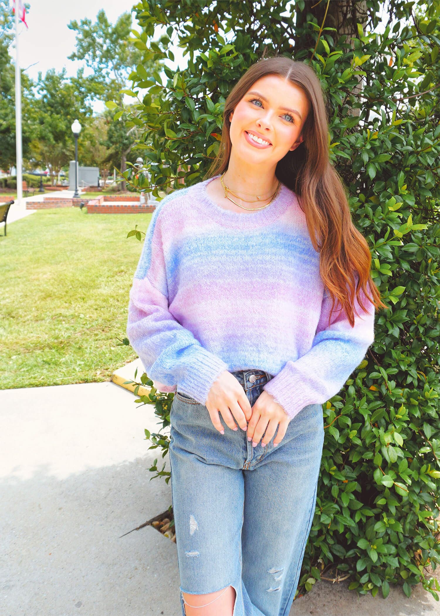 What A Dream Sweater - Purple Multi Tops MerciGrace Boutique.