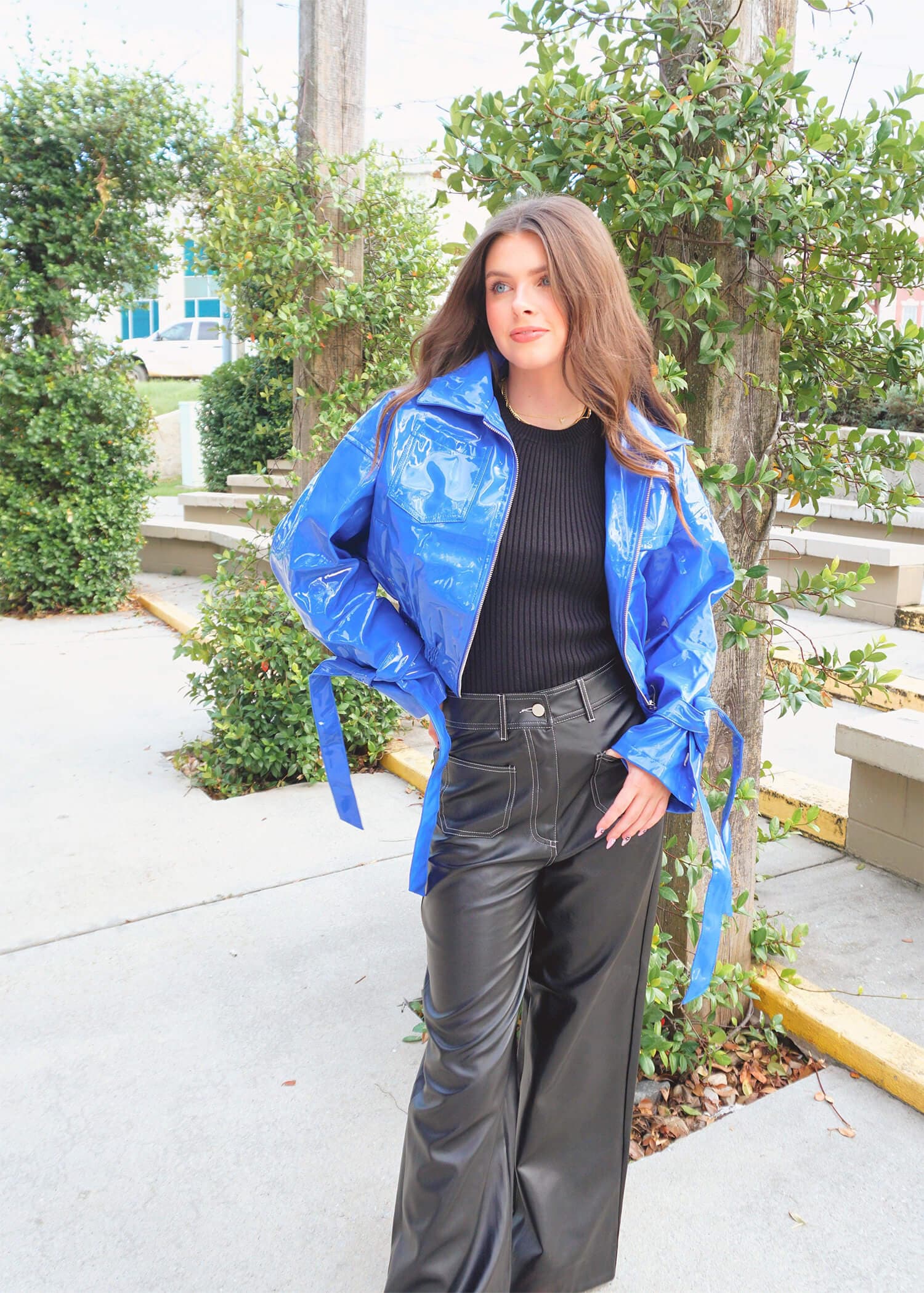 What A Moment PU Jacket Blue MerciGrace Boutique