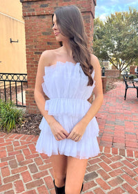 What A Power Move Dress - White Dress MerciGrace Boutique.
