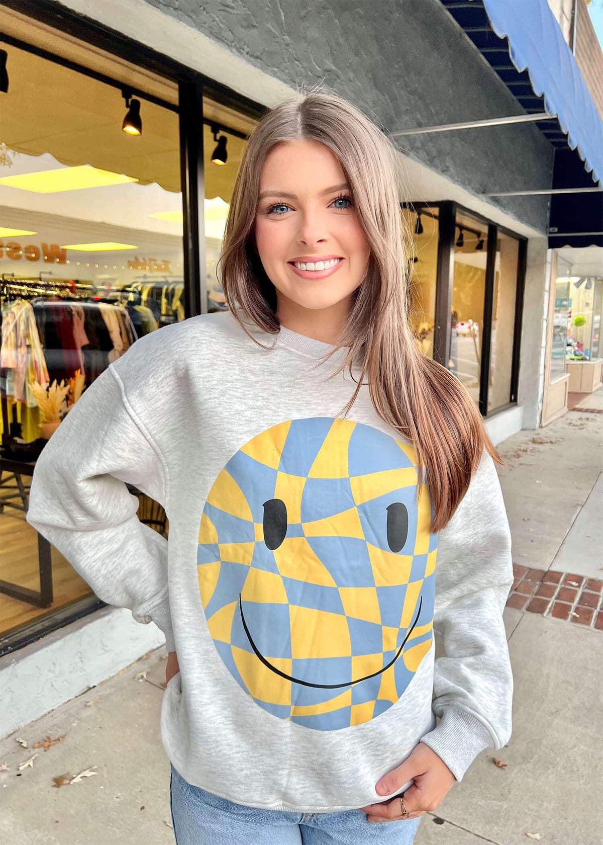 What A Smile Sweatshirt - Gray Sweatshirt MerciGrace Boutique.