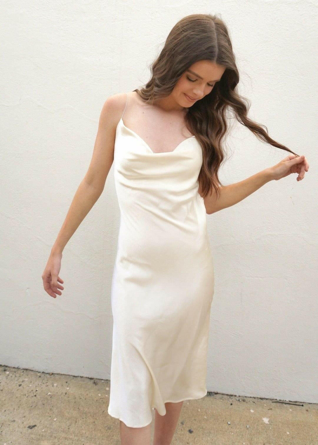 What It's Worth Midi Dress - French Vanilla Dress MerciGrace Boutique.