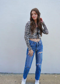 Wild For You Tie Top - Ivory/Black Tops MerciGrace Boutique.