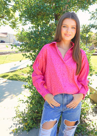 Wildly Pink Button-Down - Dark Pink Tops MerciGrace Boutique.