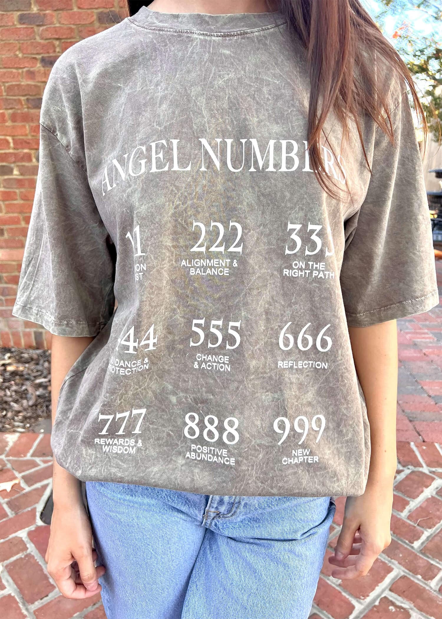 Wishing For Angel Numbers Tee - Mineral Washed Brown T-Shirt MerciGrace Boutique.