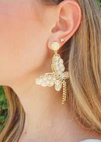 You Give Me Butterflies Earrings - Cream/Gold Earrings MerciGrace Boutique.