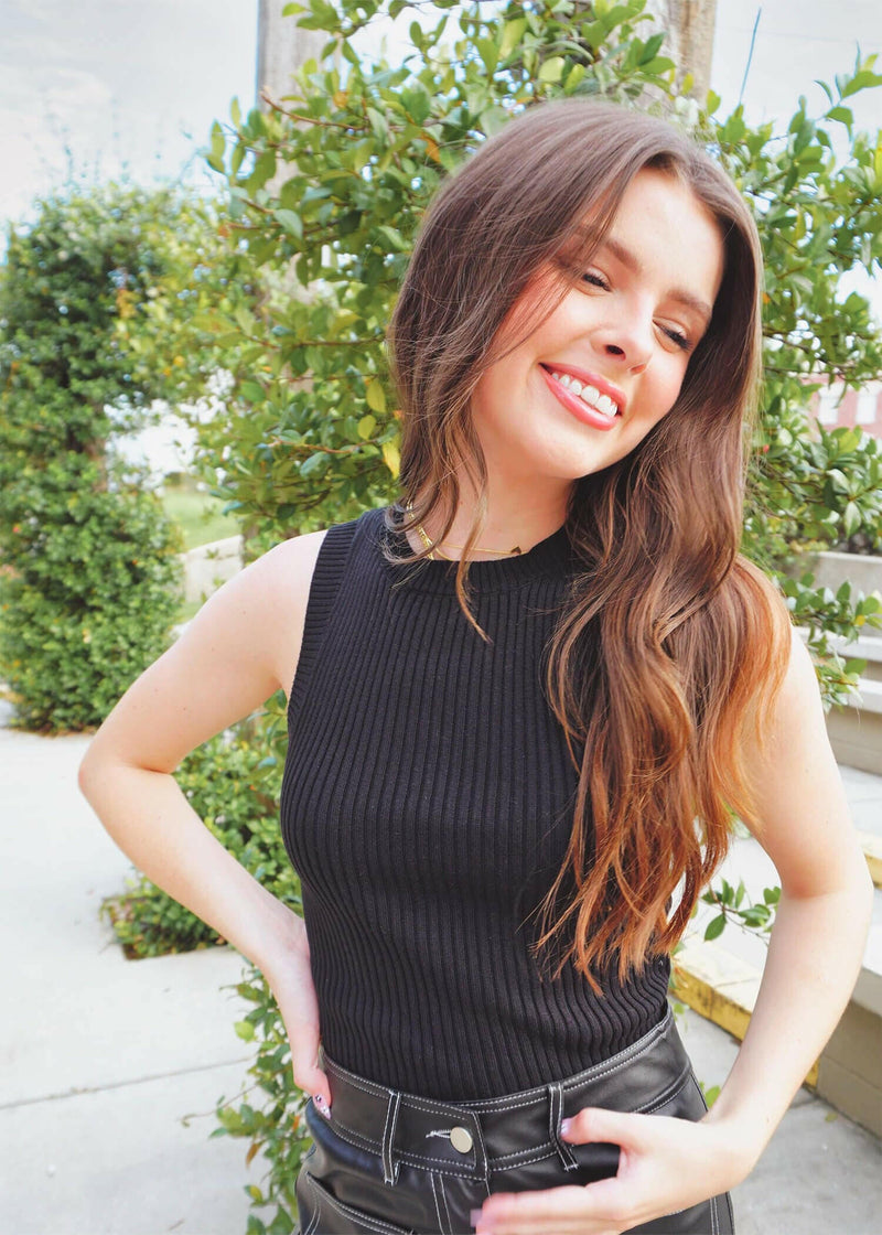 You Were Right Sweater Tank - Black Tops MerciGrace Boutique.